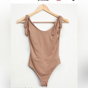 Pretty Pleased Tan Tie-Strap Bodysuit